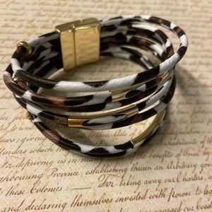 Bohemian leather leopard cuff bracelet.